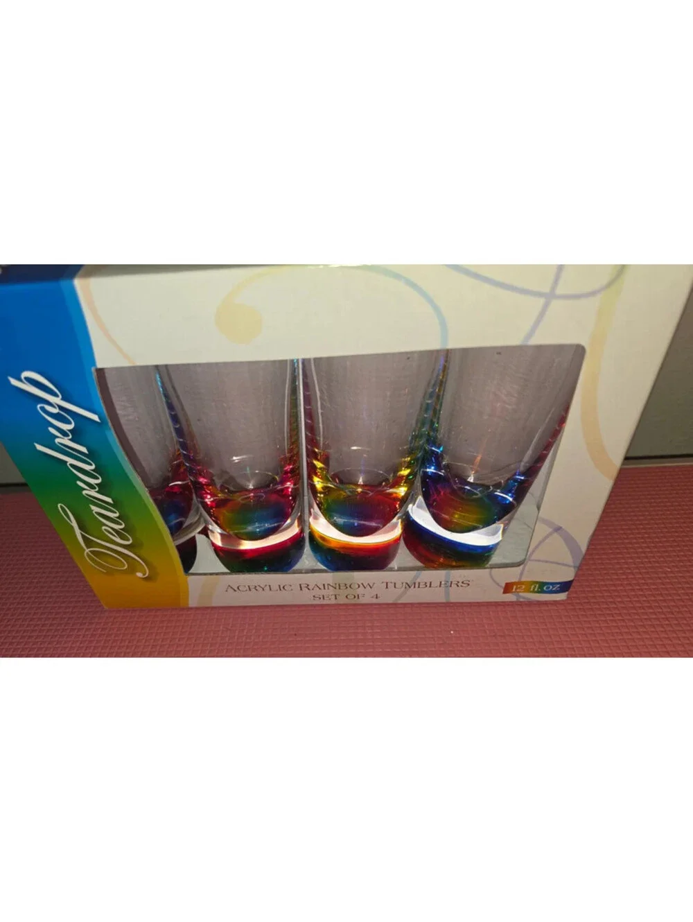 MERRITT TEARDROP ACRYLIC RAINBOW TUMBLERS 12 OZ DRINKWARE GLASSES SET OF 4 NEW